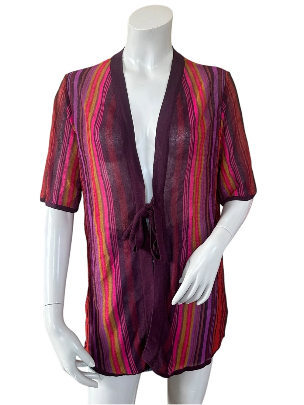 Soft Surroundings Autumn Maroon Green Short Sleeve Tie Front Cardigan Size XL